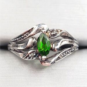 Genuine Green Marquise Chrome Diopside Siberian Emerald 925 Sterling Silver Ring